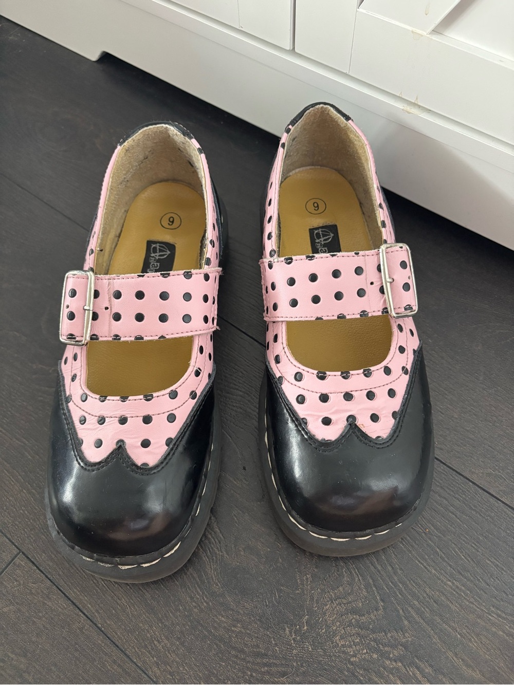 Anarchic Vintage 2002 T.U.K. Pink and Black Polkadot Mary Jane Shoes